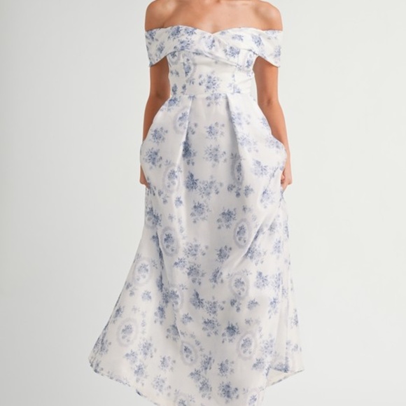 NWT MABLE Off Shoulder Floral Maxi Dress – Elegant Summer Wedding Guest Size S-L - Picture 8 of 15